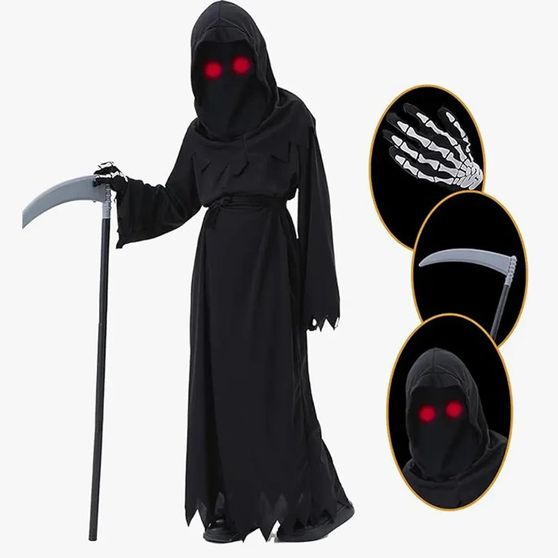 Buổi chụp hình Halloween Áo choàng thần chết cho trẻ em màu đen mát mẻ