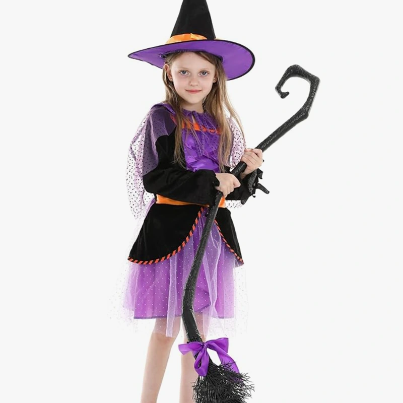 Chụp ảnh Halloween Váy phù thủy trẻ em màu tím lấp lánh
